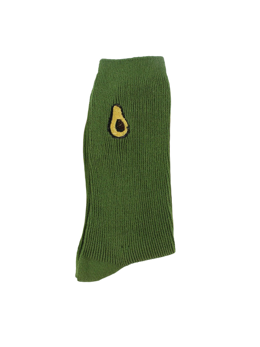 Embroidered Fruit Crew Socks - Avocado