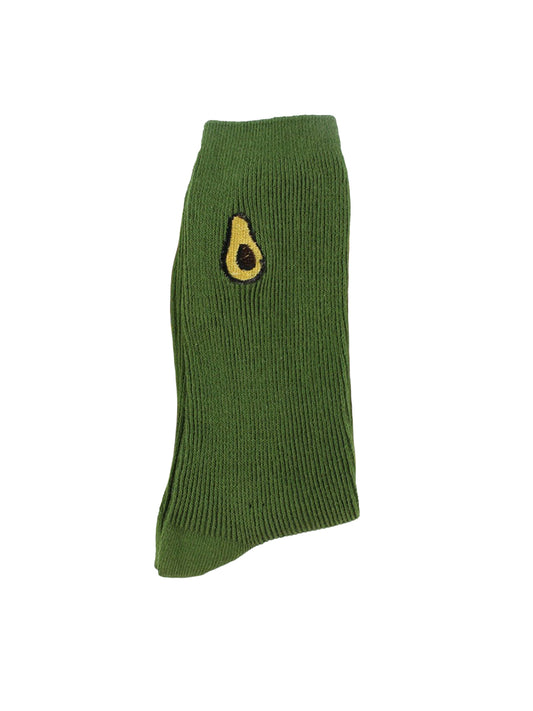 Embroidered Fruit Crew Socks - Avocado