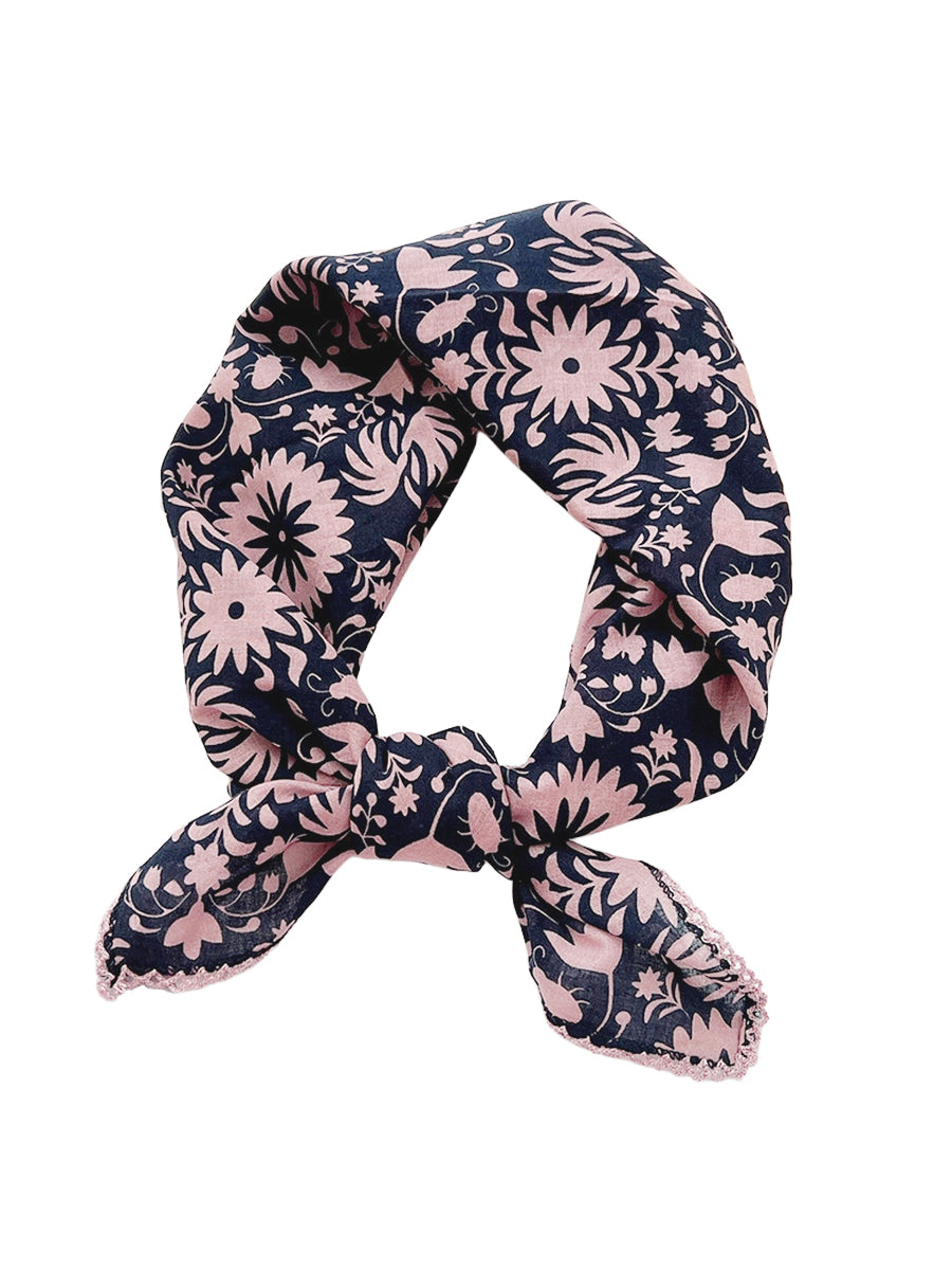 Floral Woven Scarf - Navy & Pink