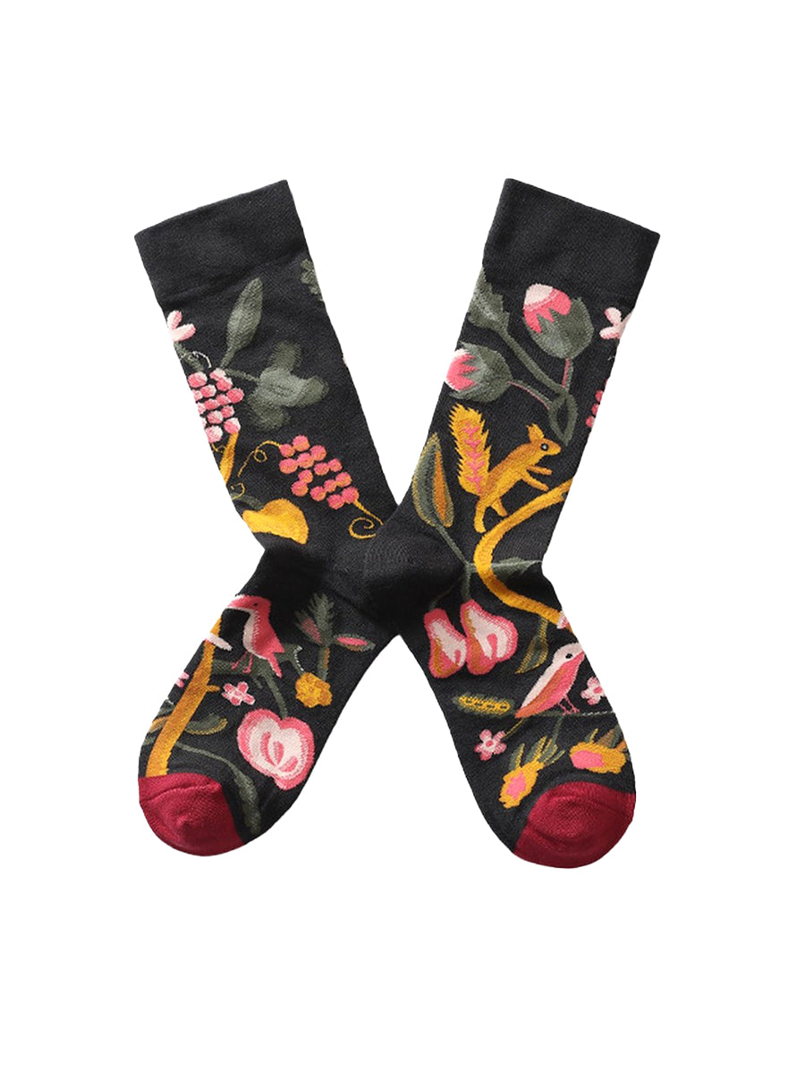 Jacquard Patterned Crew Socks - Forest Foragers