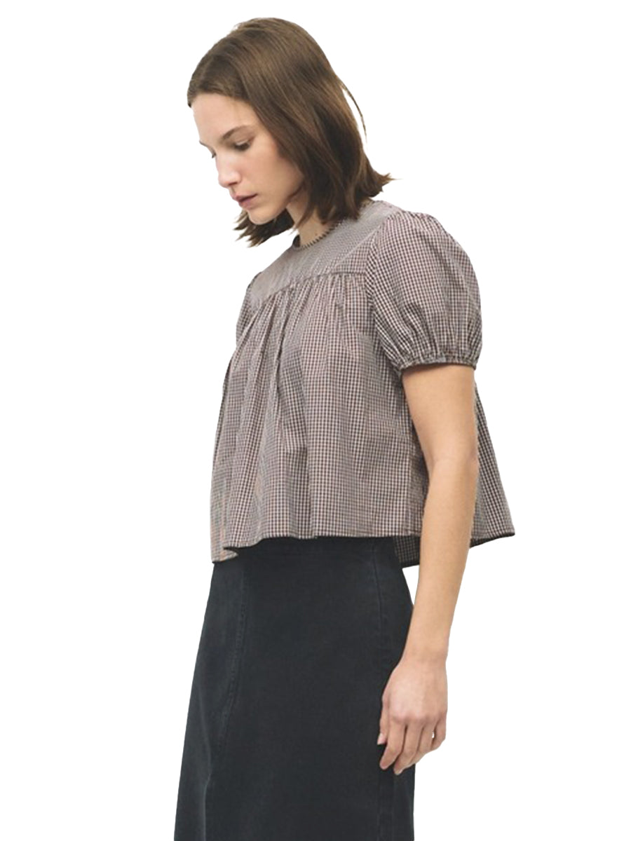 The Carroll Puff-Sleeve Top - Brown Gingham