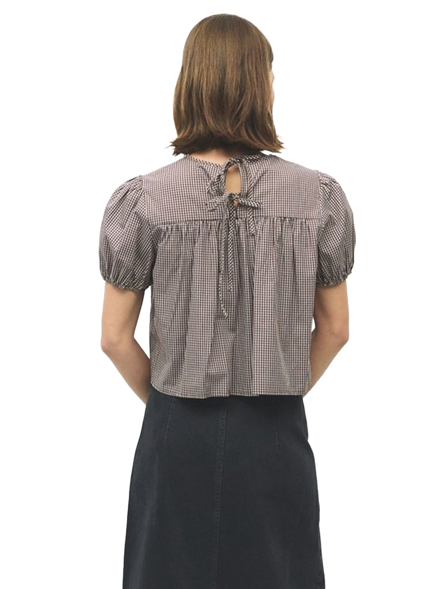 The Carroll Puff-Sleeve Top - Brown Gingham