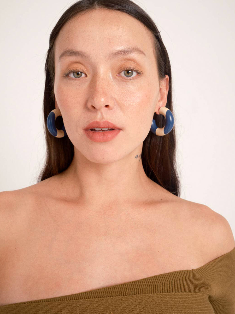 Small Chunk Hoop Earrings - Calvin Stripe