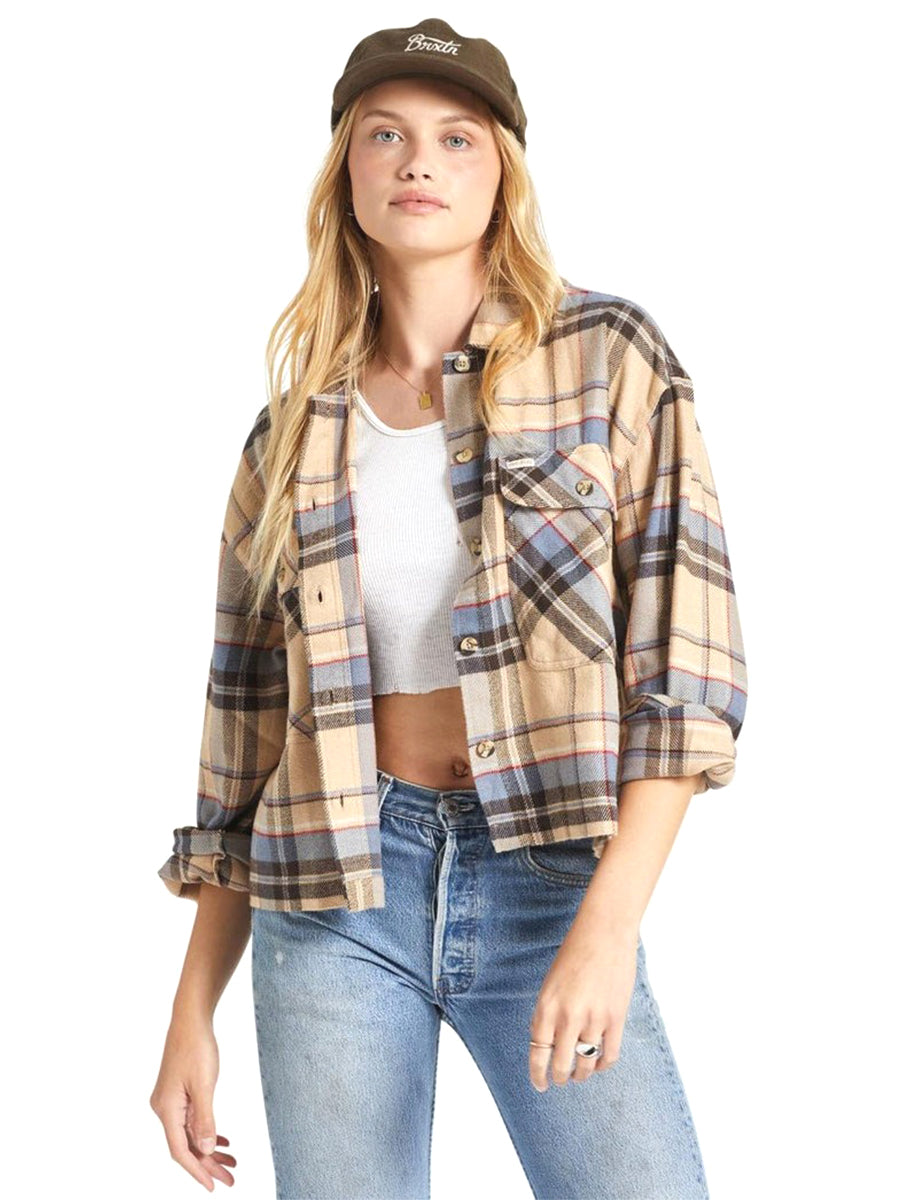 Bowery Women's Long Sleeve Flannel - Sesame and Flint Blue