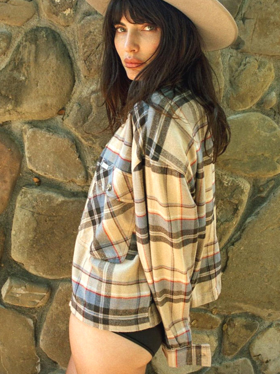 Bowery Women's Long Sleeve Flannel - Sesame and Flint Blue