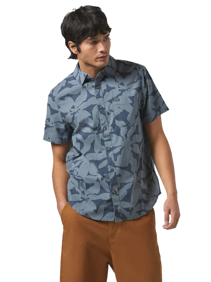 Charter Print Short Sleeve Shirt - Washed Navy & Azure Blue Floral