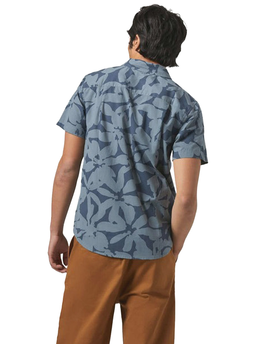 Charter Print Short Sleeve Shirt - Washed Navy & Azure Blue Floral