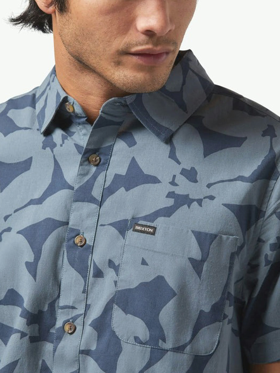 Charter Print Short Sleeve Shirt - Washed Navy & Azure Blue Floral