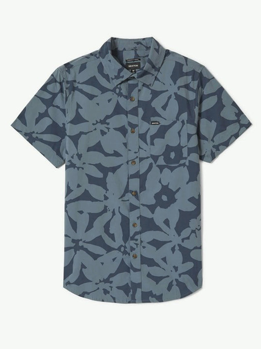 Charter Print Short Sleeve Shirt - Washed Navy & Azure Blue Floral