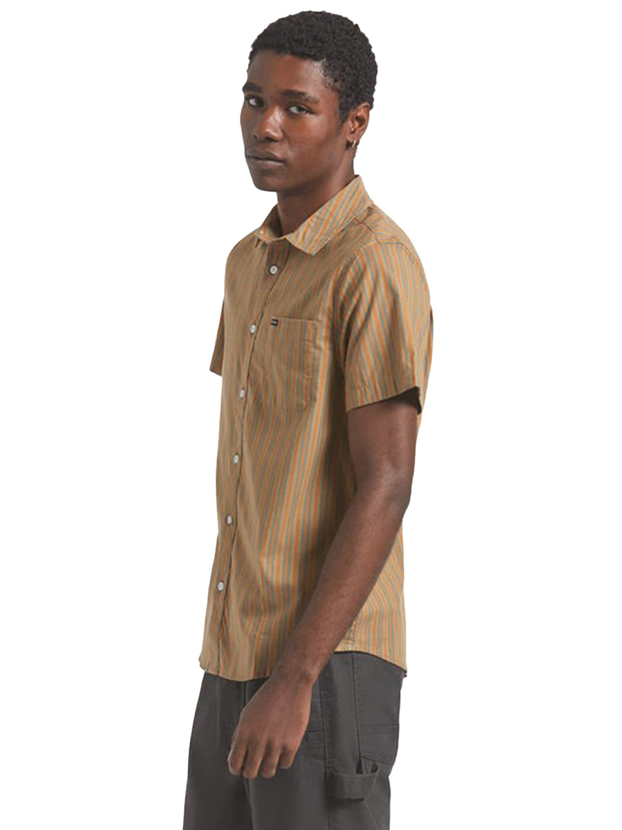 Charter Stripe Short Sleeve Shirt - Caramel & Night Sage