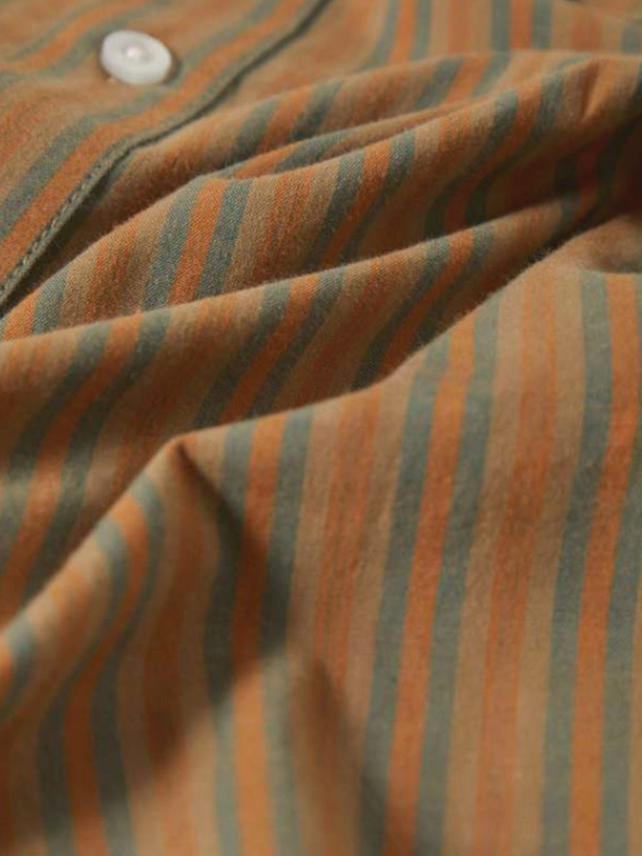 Charter Stripe Short Sleeve Shirt - Caramel & Night Sage