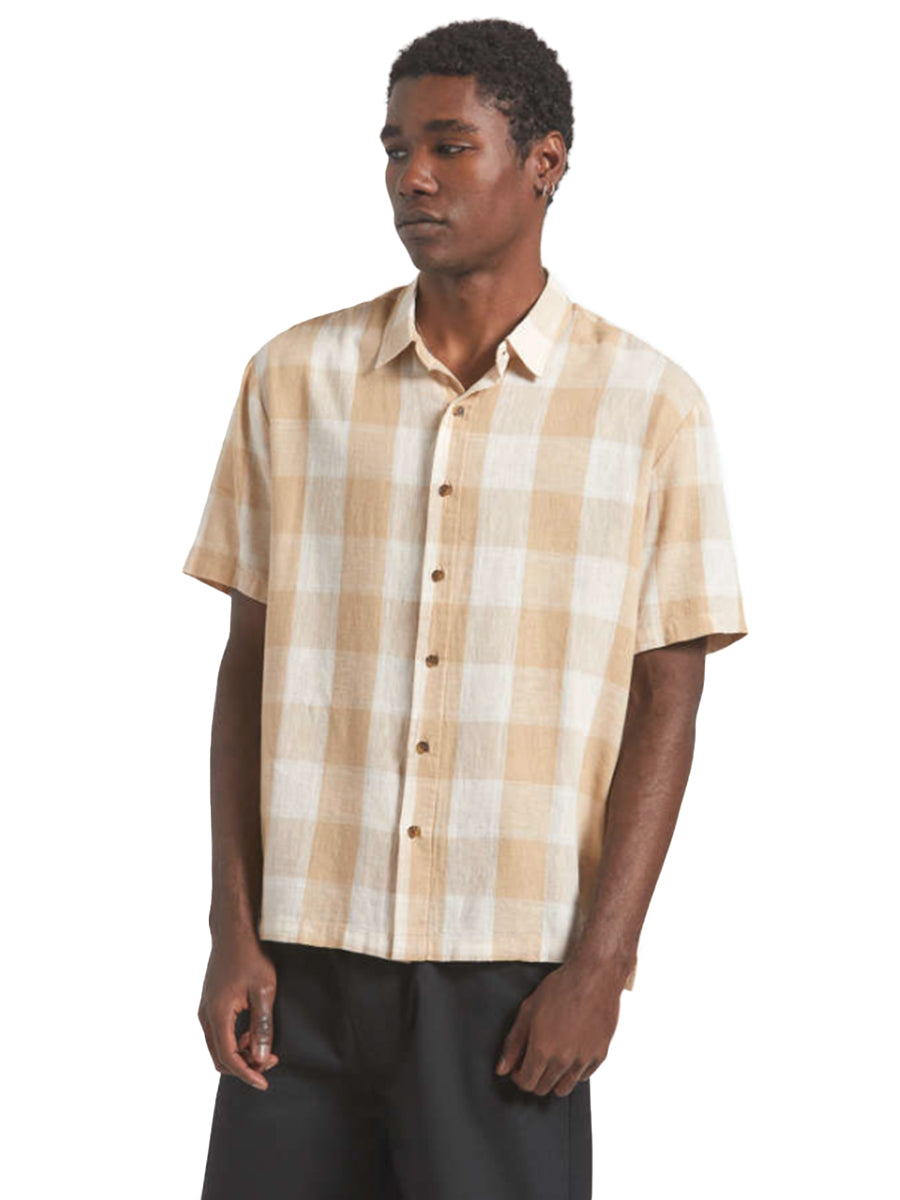 Cru Linen-Blend Short Sleeve Shirt - Off White & Sand