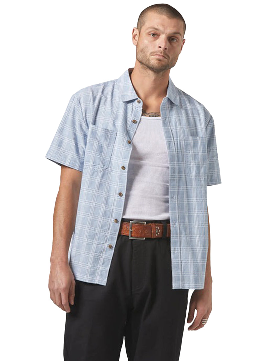 Cru Oxford Plaid Short Sleeve Shirt - Light Blue & White Plaid