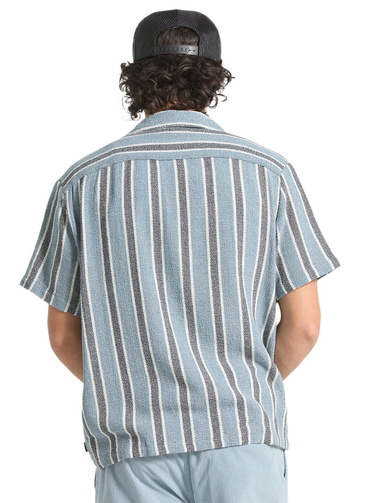 Dexter Textured Stripe Short Sleeve Shirt - Dusty Blue