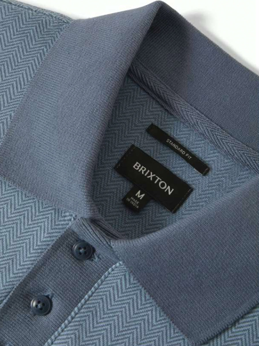 Herringbone Short Sleeve Polo - Bering Sea Blue