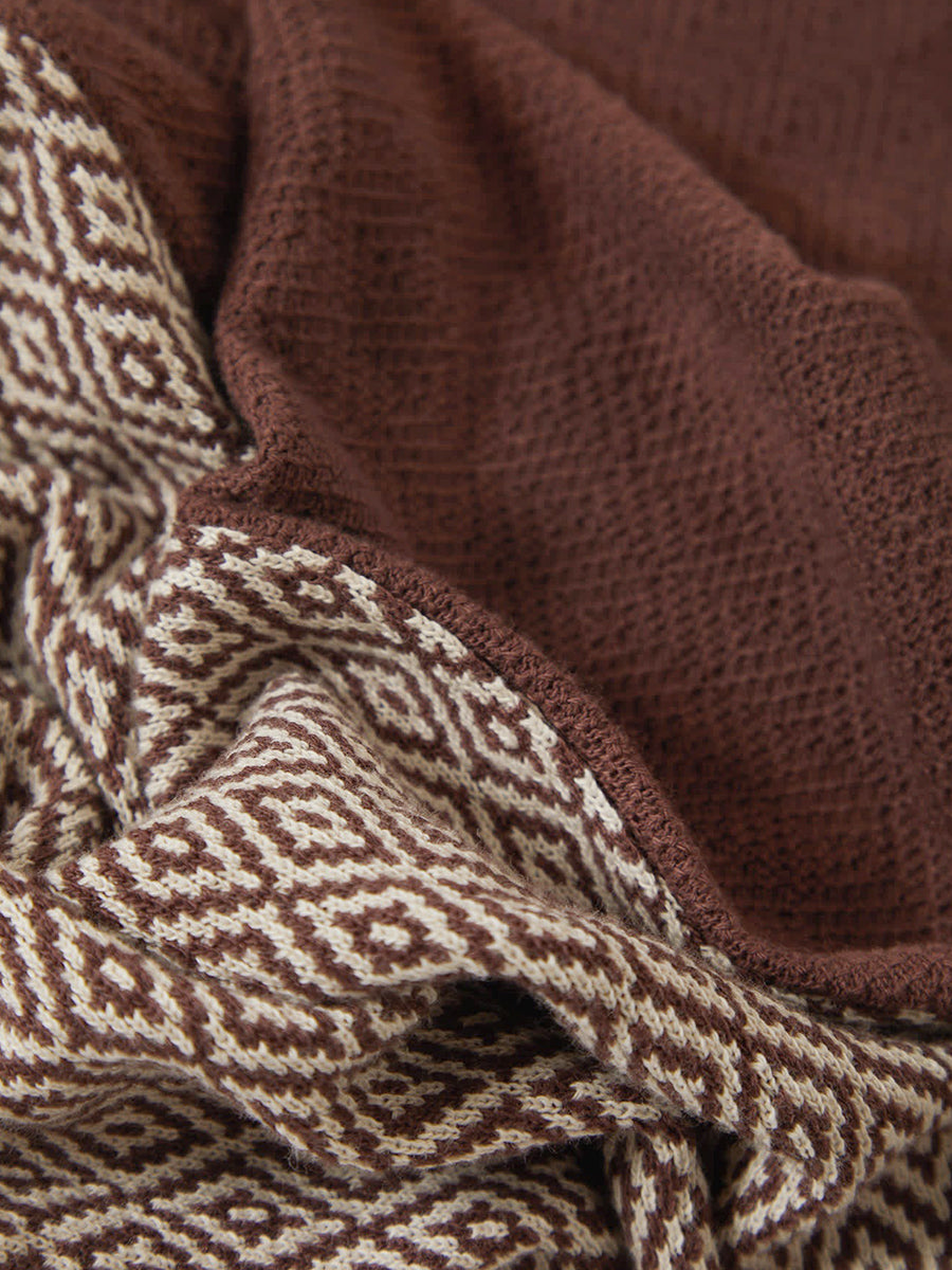 Theo Jacquard Short Sleeve Polo - Chocolate & Off White