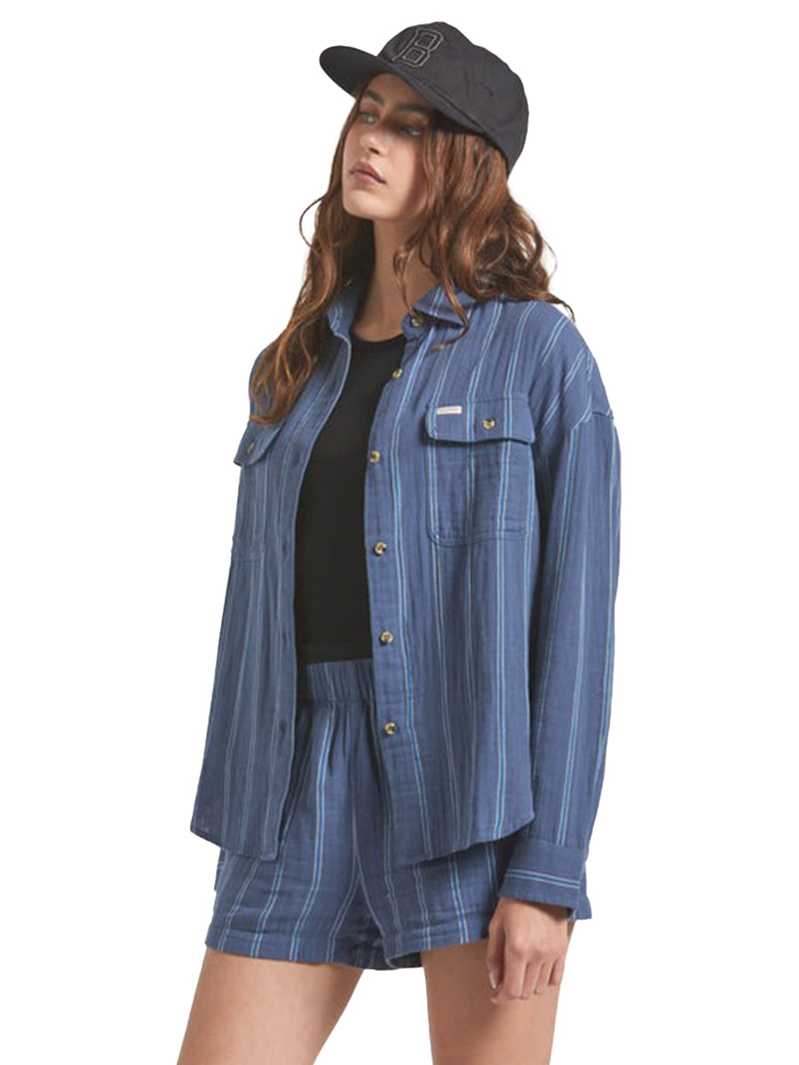 Wandering Long Sleeve Overshirt - Bering Sea & White
