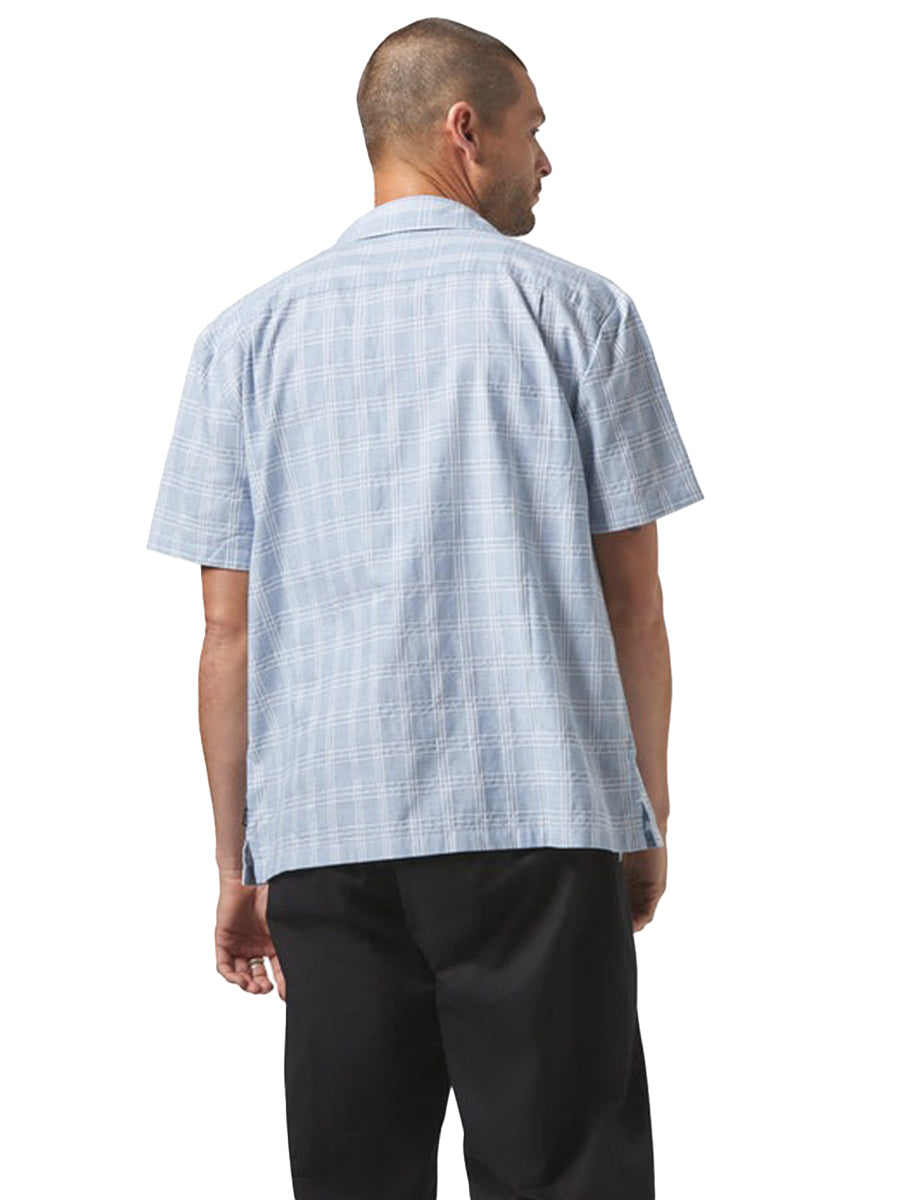 Cru Oxford Plaid Short Sleeve Shirt - Light Blue & White Plaid