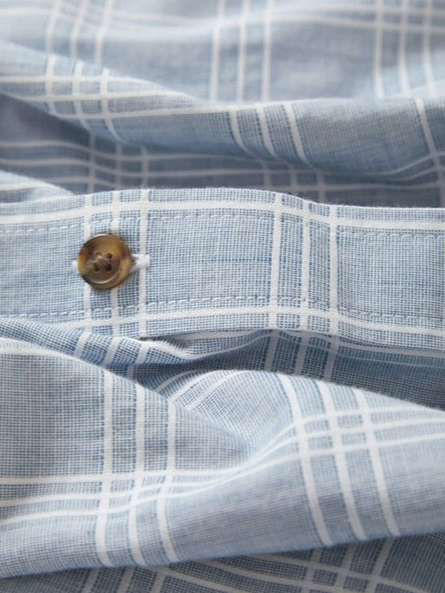 Cru Oxford Plaid Short Sleeve Shirt - Light Blue & White Plaid