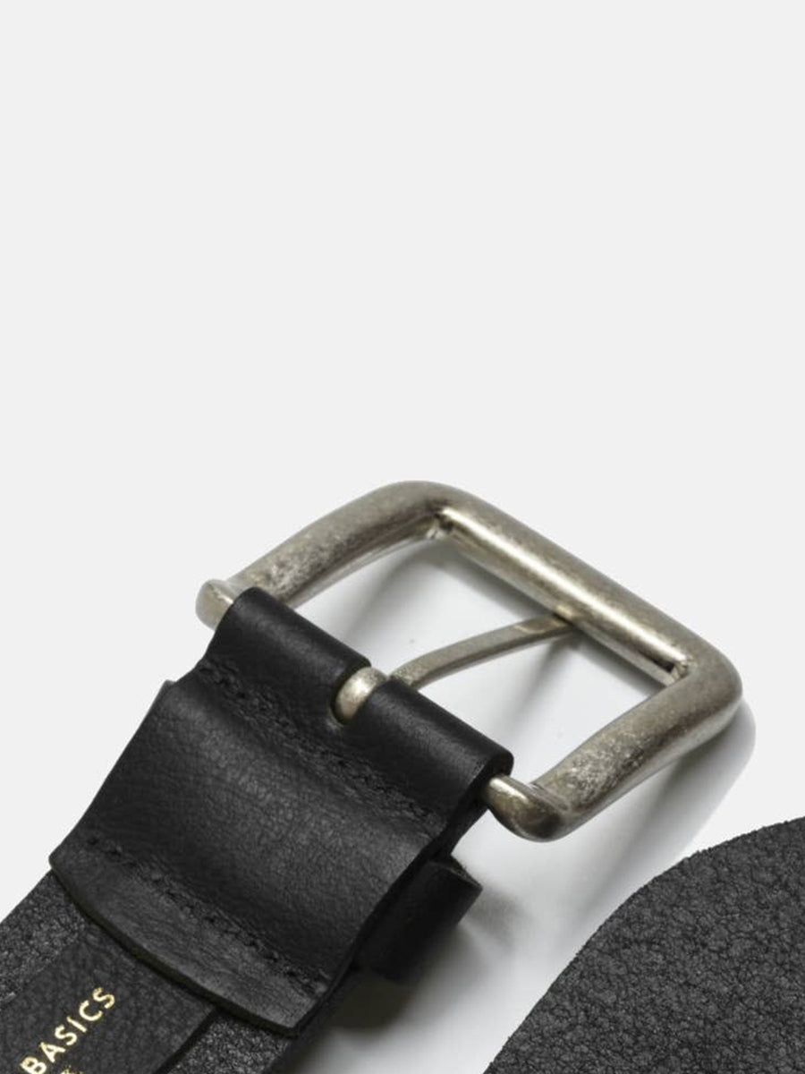 Wide Leather Belt - Black & Steel