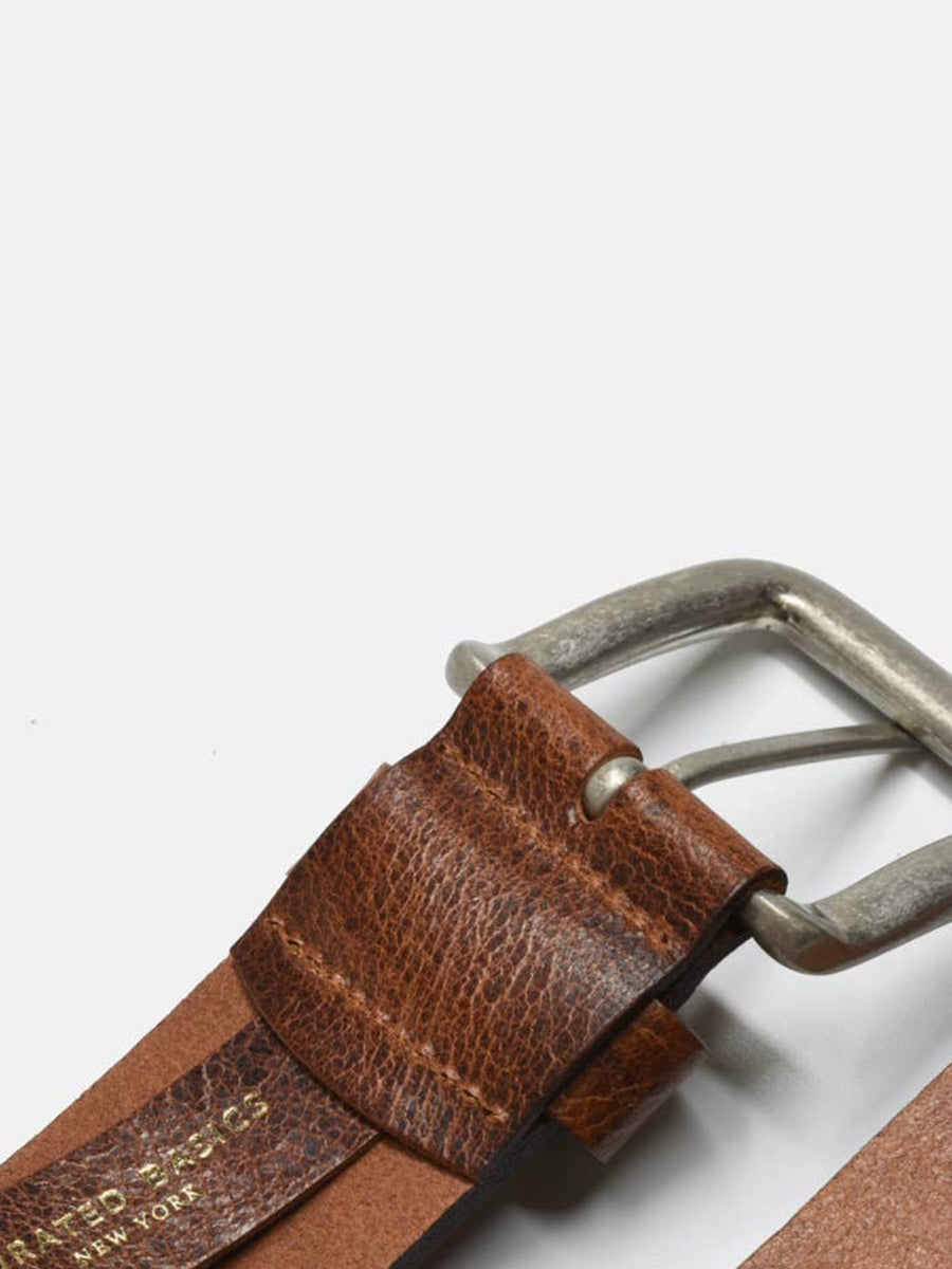 Wide Leather Belt - Cognac & Silver