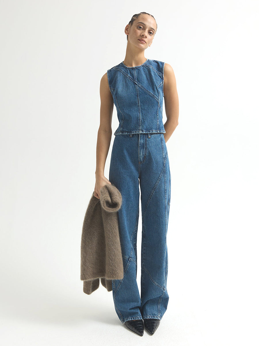 Angle Denim Tank - Cornflower