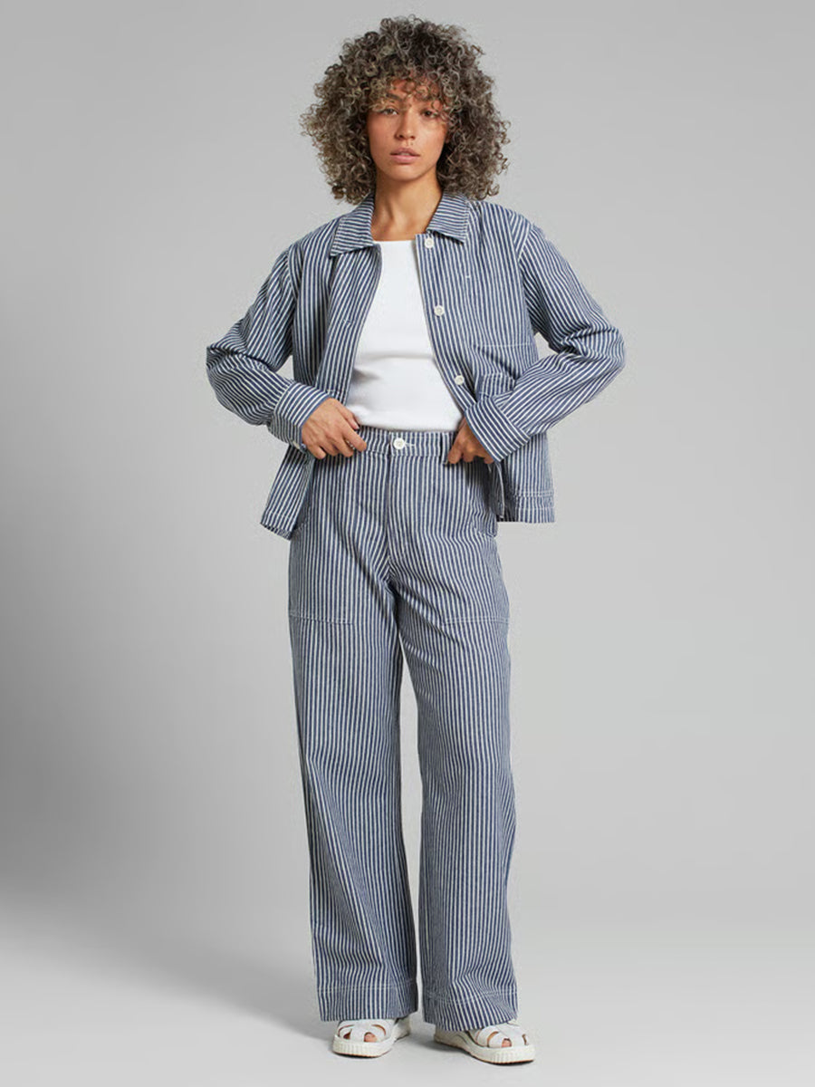 Vara Workwear Stripe Pants - Blue