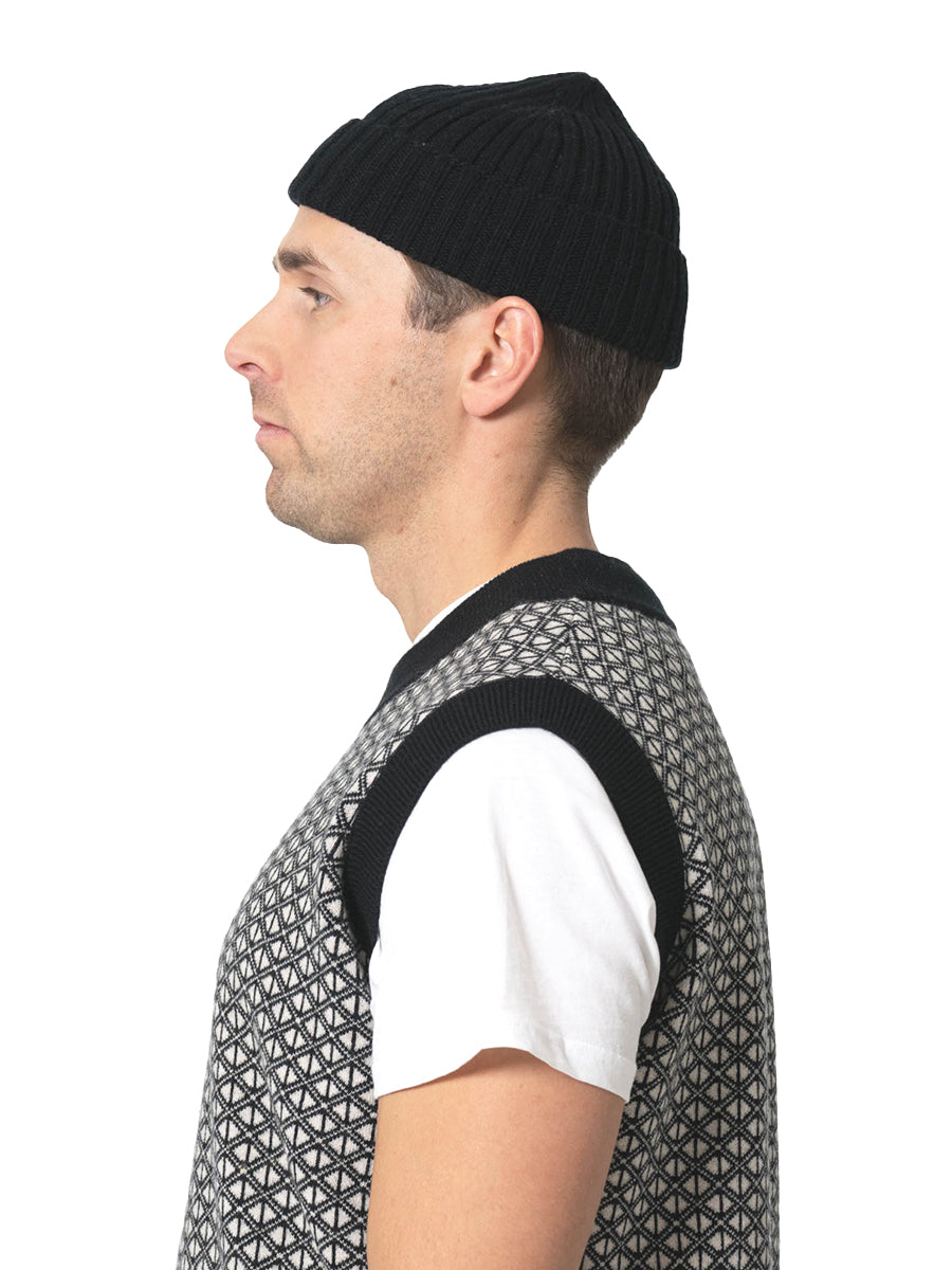 Merino Fitted Rib Hat - Black
