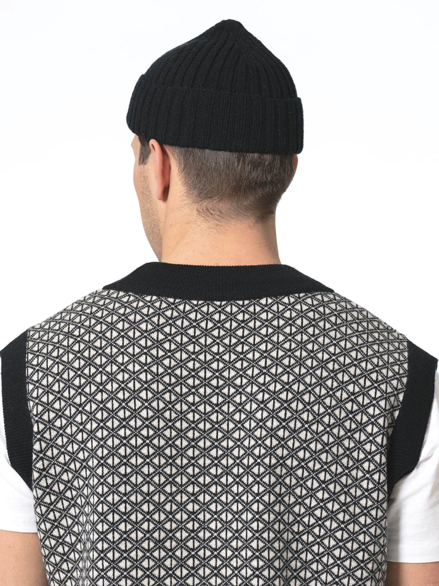 Merino Fitted Rib Hat - Black