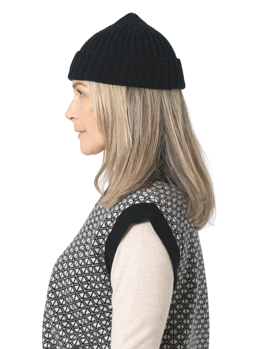 Merino Fitted Rib Hat - Black