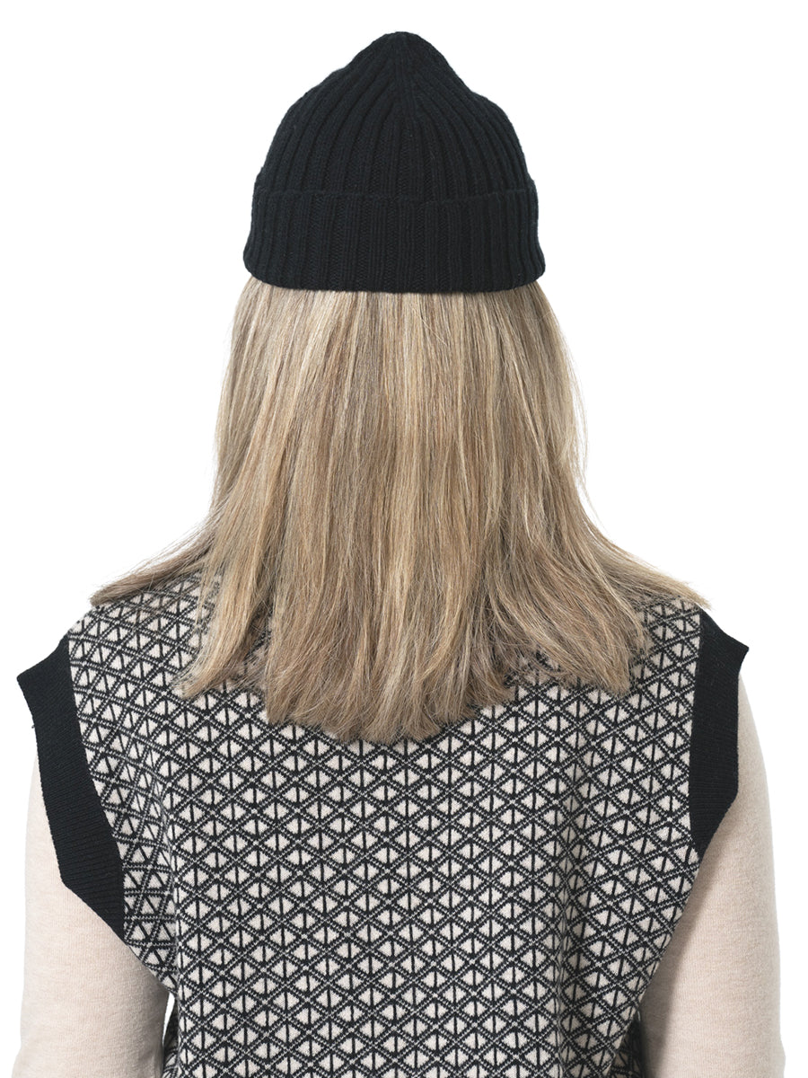 Merino Fitted Rib Hat - Black