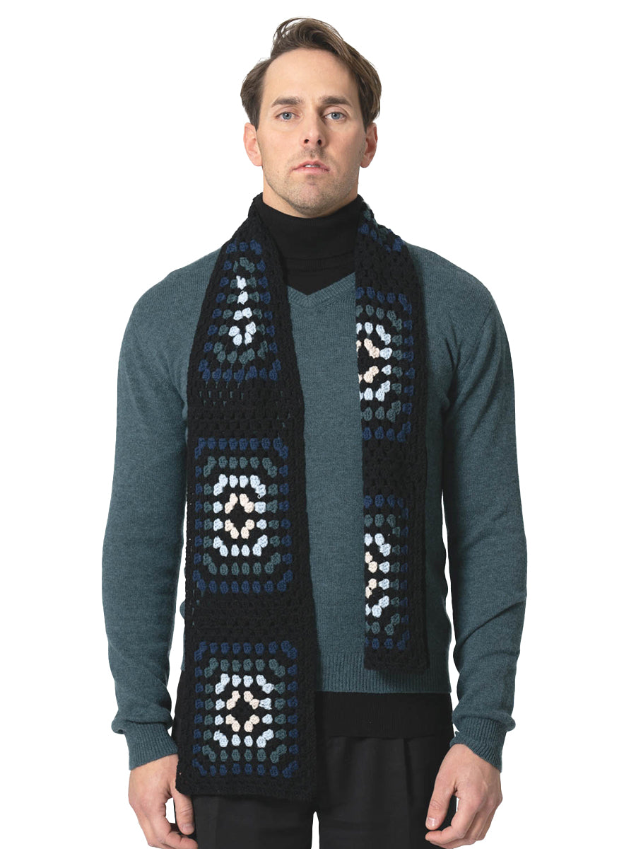 Merino Hand-Crocheted Scarf - Black