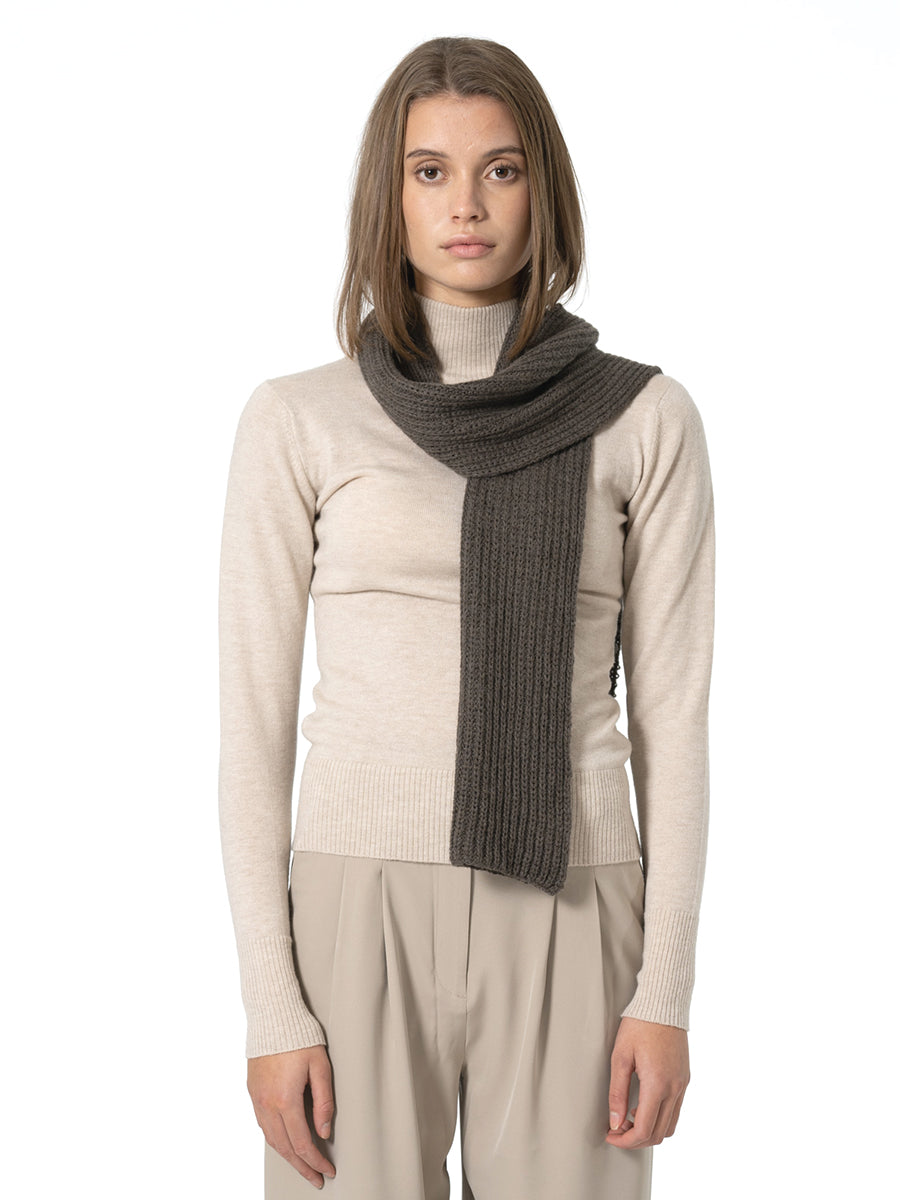 Merino Handknit Rib Scarf - Mulch