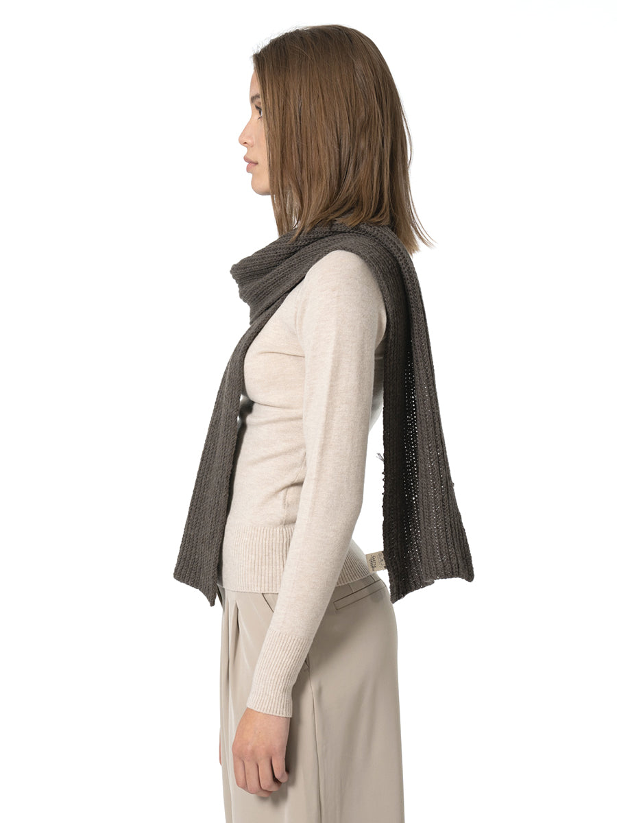 Merino Handknit Rib Scarf - Mulch
