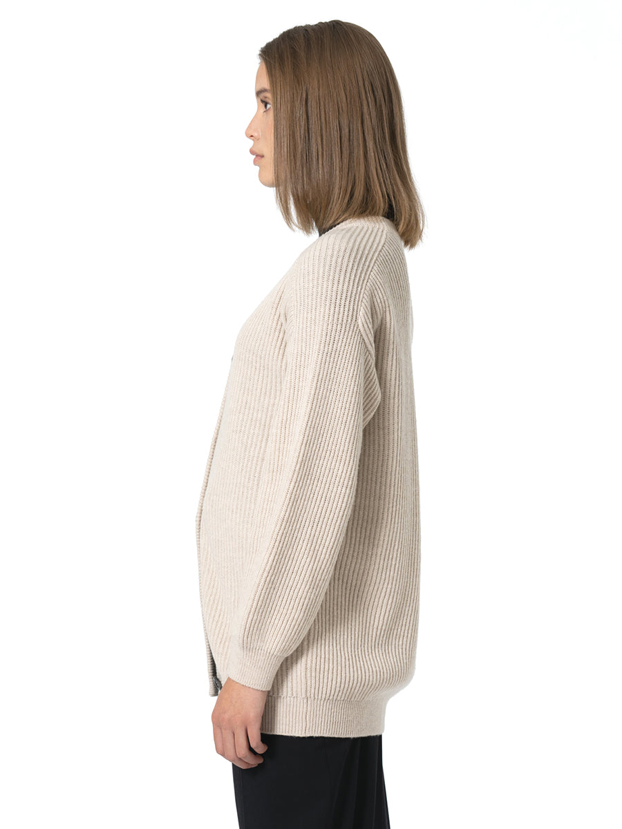 Merino Rib Cardigan - Almond White