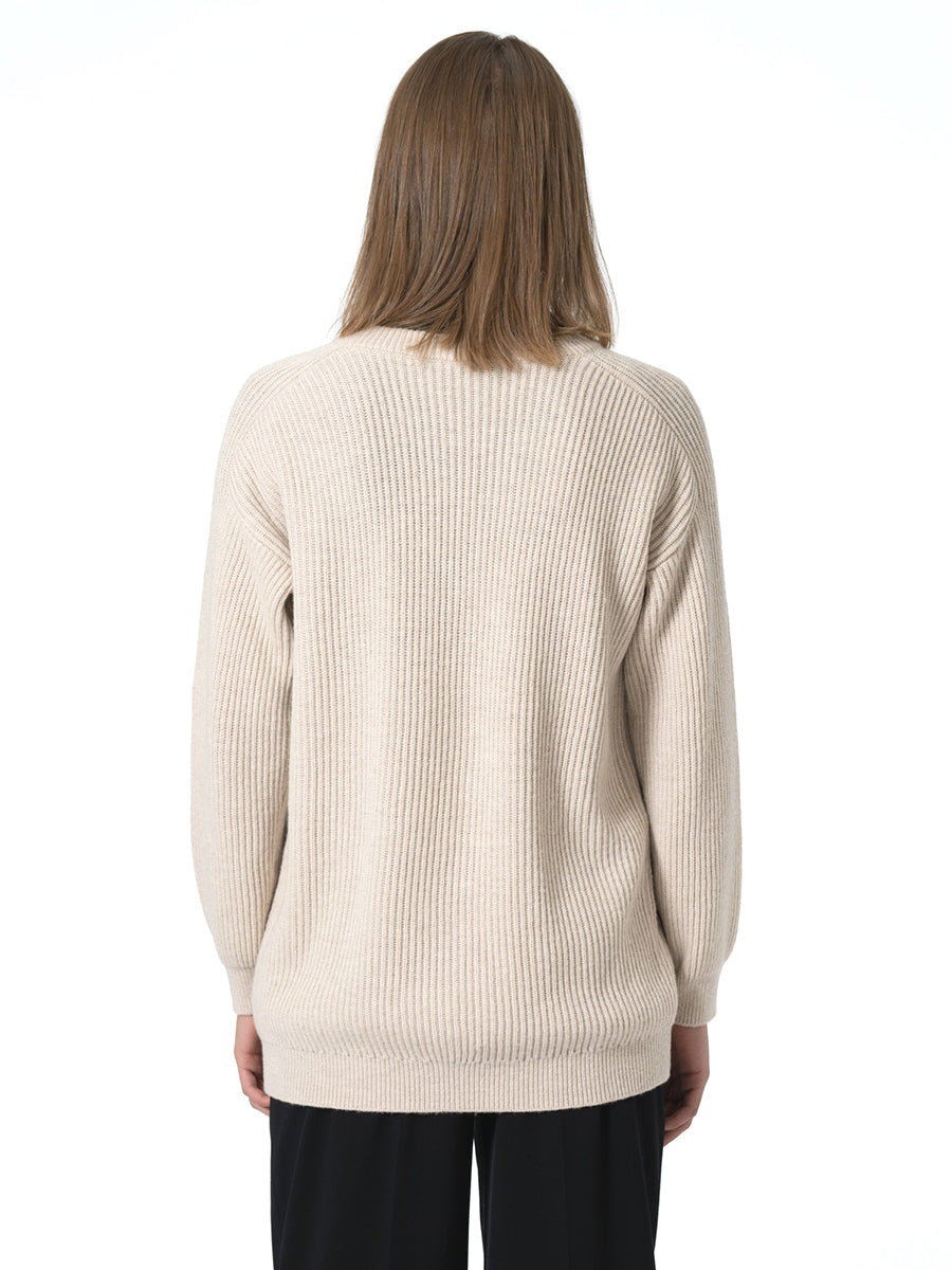 Merino Rib Cardigan - Almond White