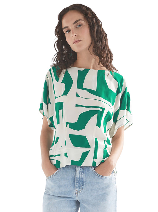 Hanne Top - Green Braque Print