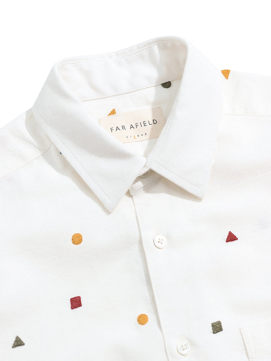 Classic Long Sleeve Shirt - White Shapes Embroidery