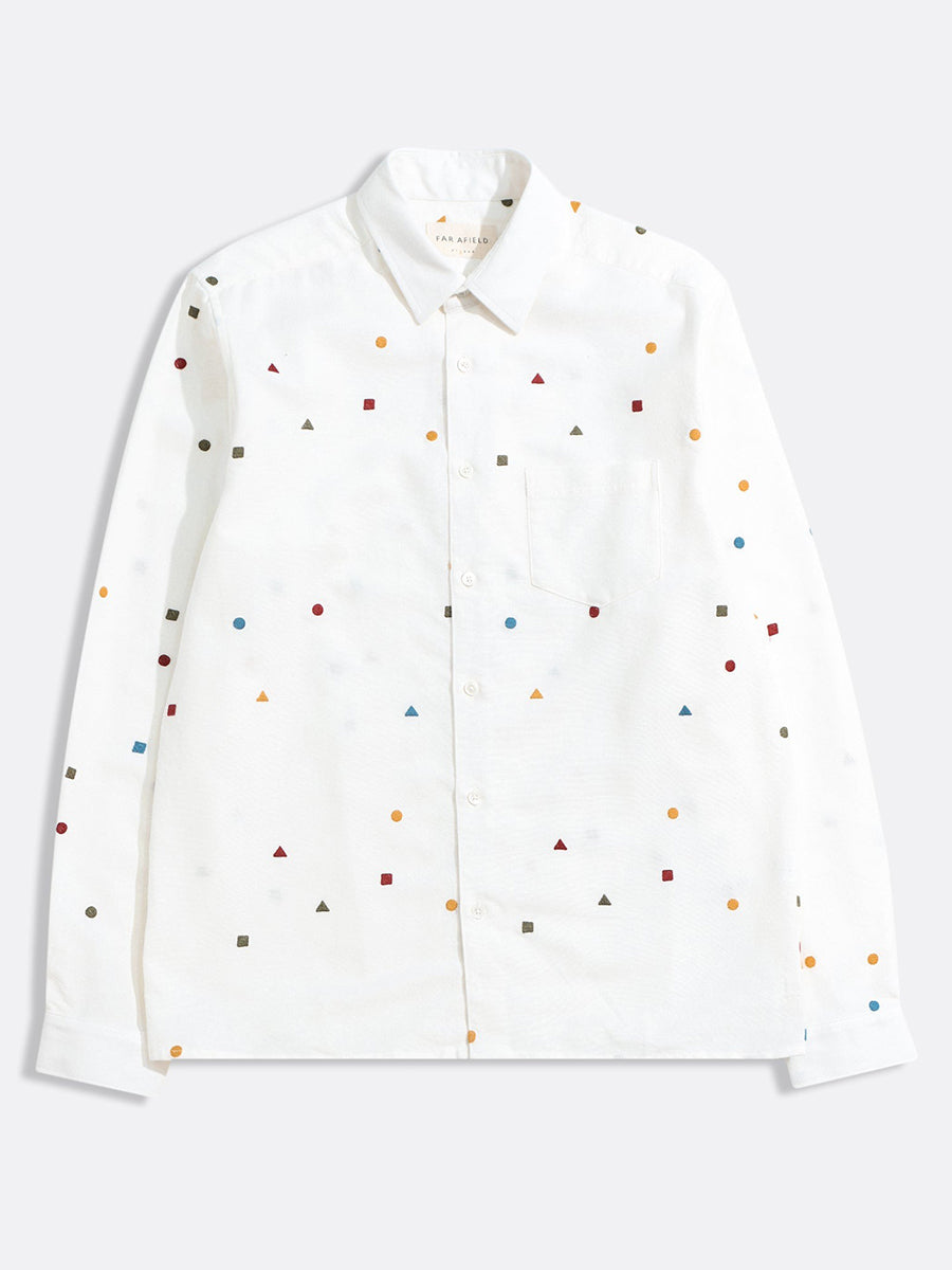 Classic Long Sleeve Shirt - White Shapes Embroidery