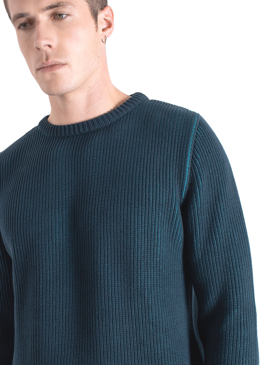 Hamish Ribbed Knit Sweater - Navy & Blue
