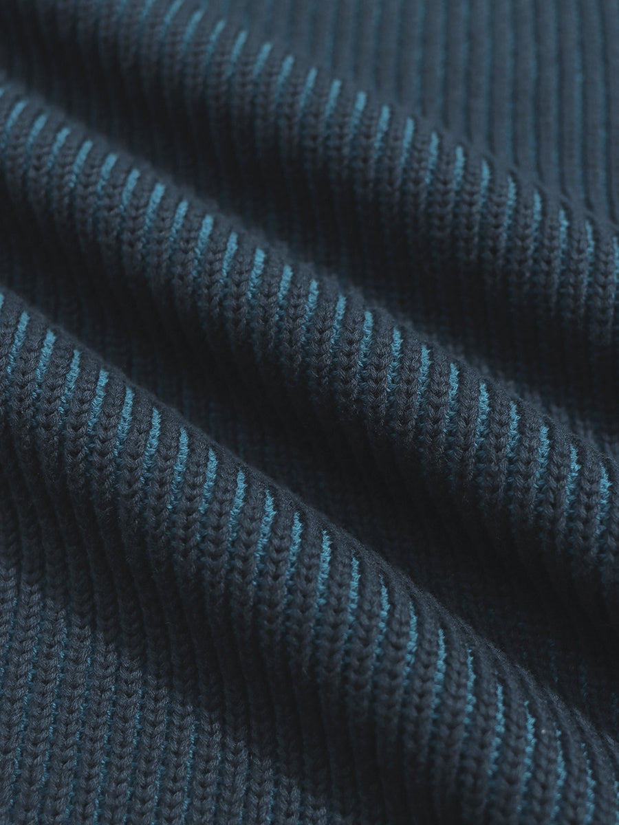 Hamish Ribbed Knit Sweater - Navy & Blue