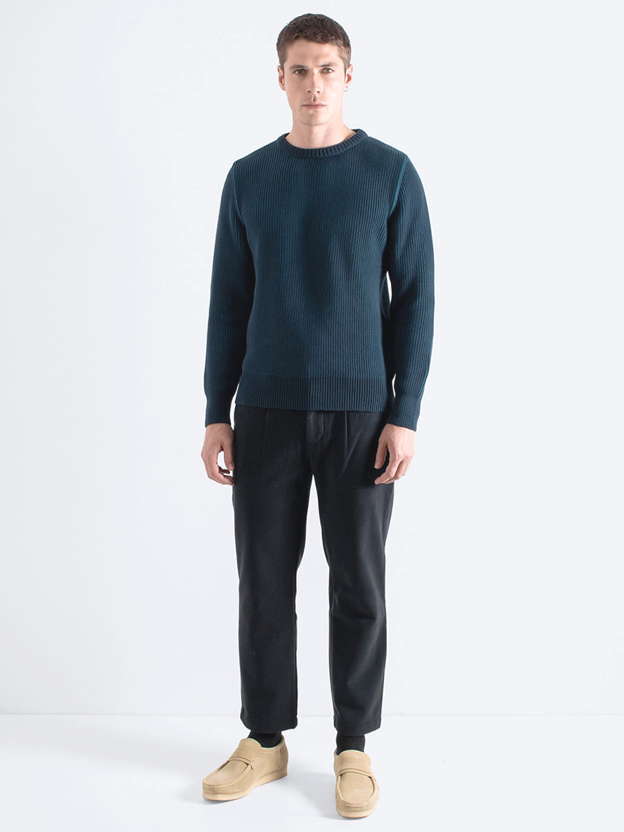 Hamish Ribbed Knit Sweater - Navy & Blue