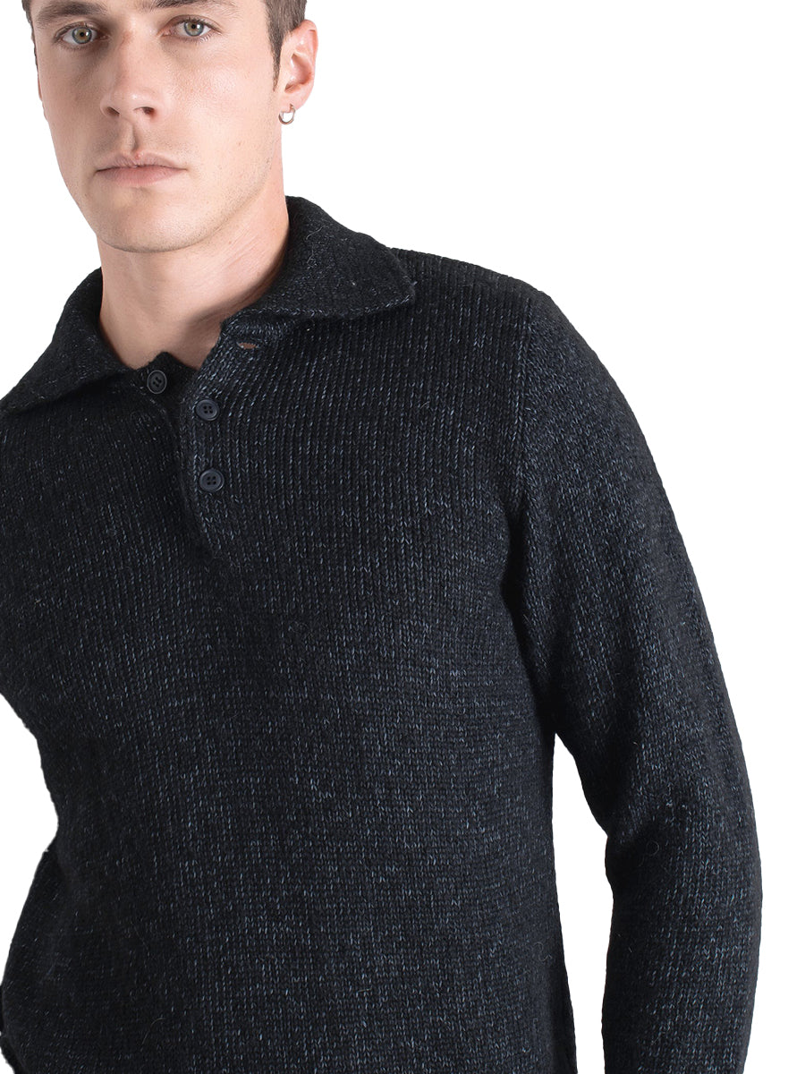 Kier Long Sleeve Knit Polo - Dark Grey Fleck