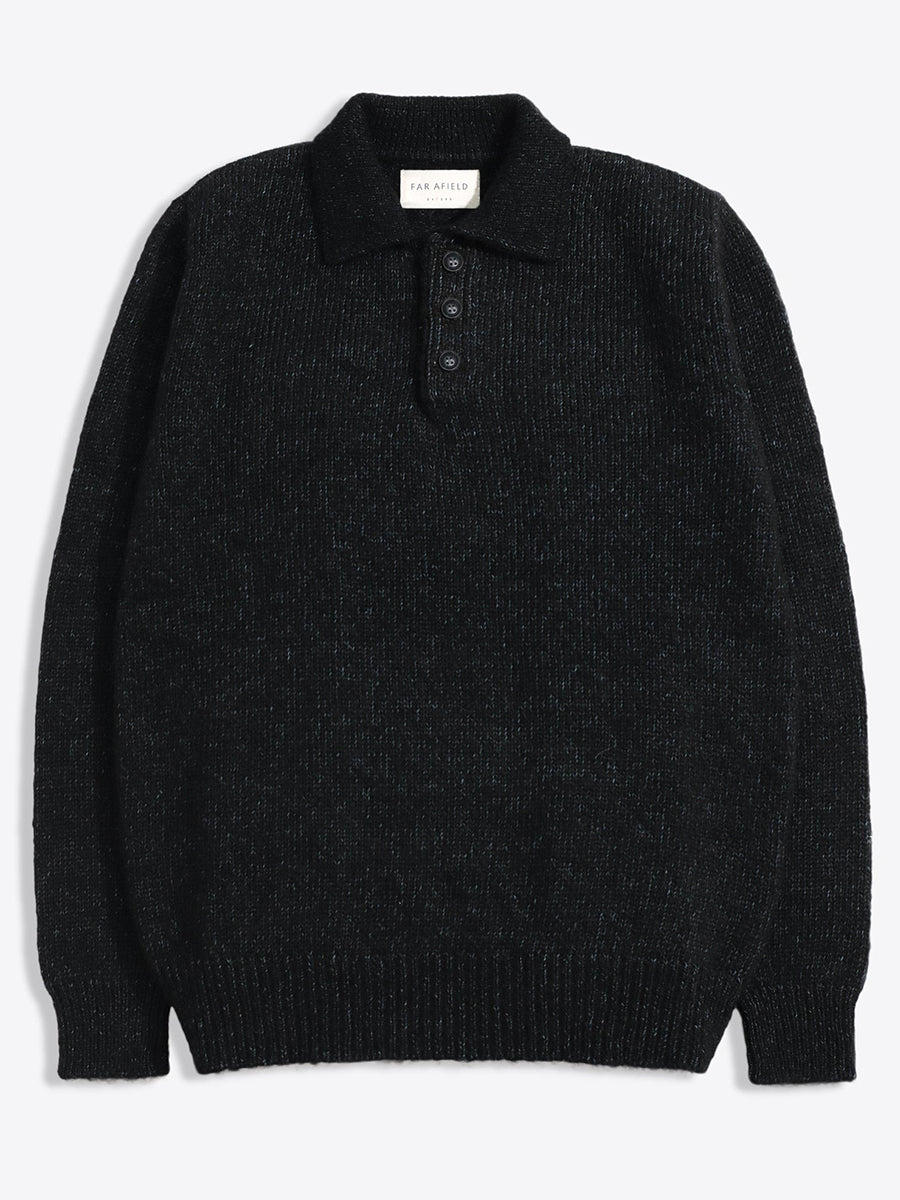 Kier Long Sleeve Knit Polo - Dark Grey Fleck