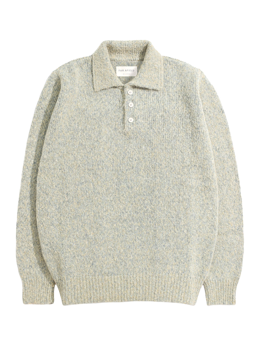 Kier Long Sleeve Knit Polo - Stone Fleck