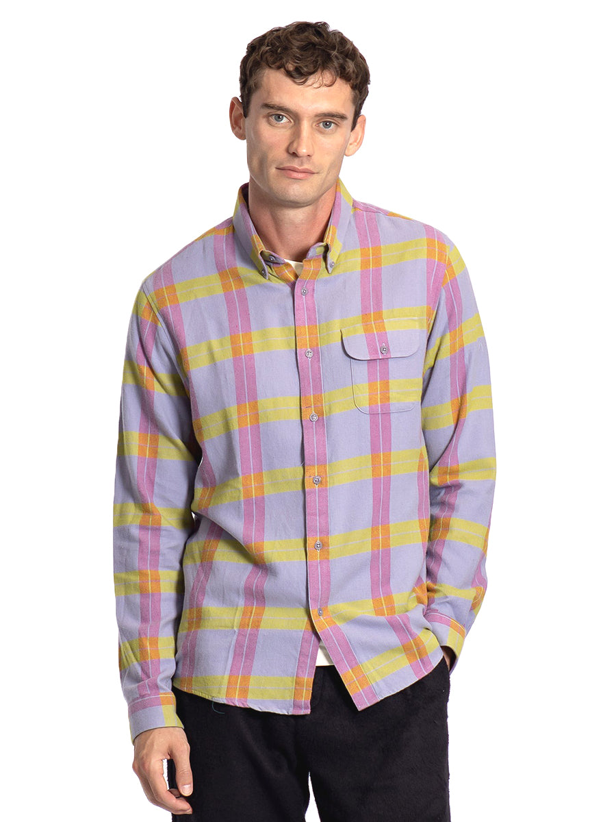 Larry Long Sleeve Shirt - Silver Blue Check