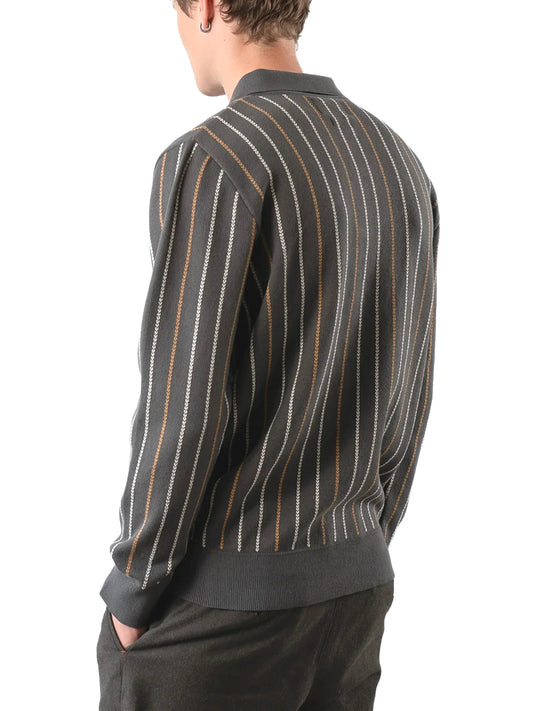 Pennon Stripe Knit Polo - Grey