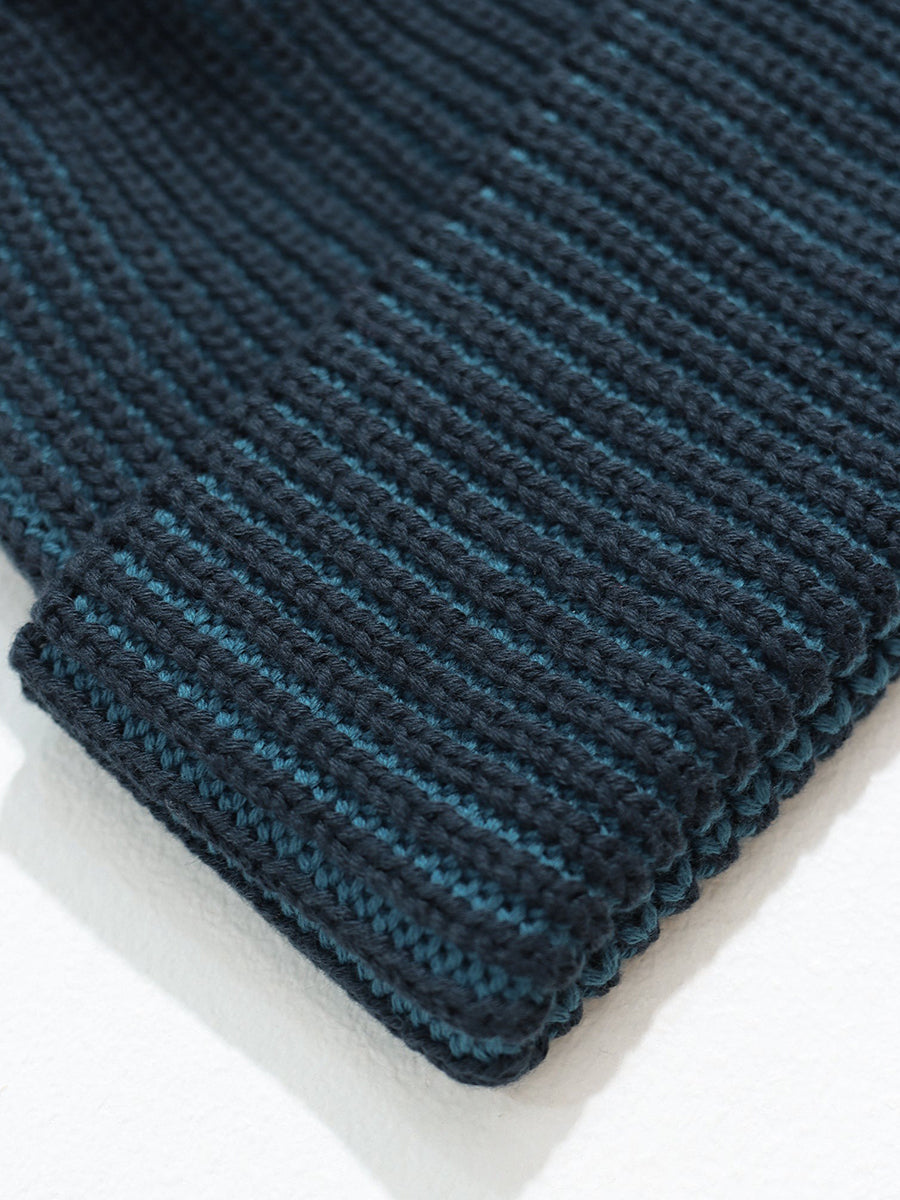 Ribbed Knit Beanie - Navy & Blue