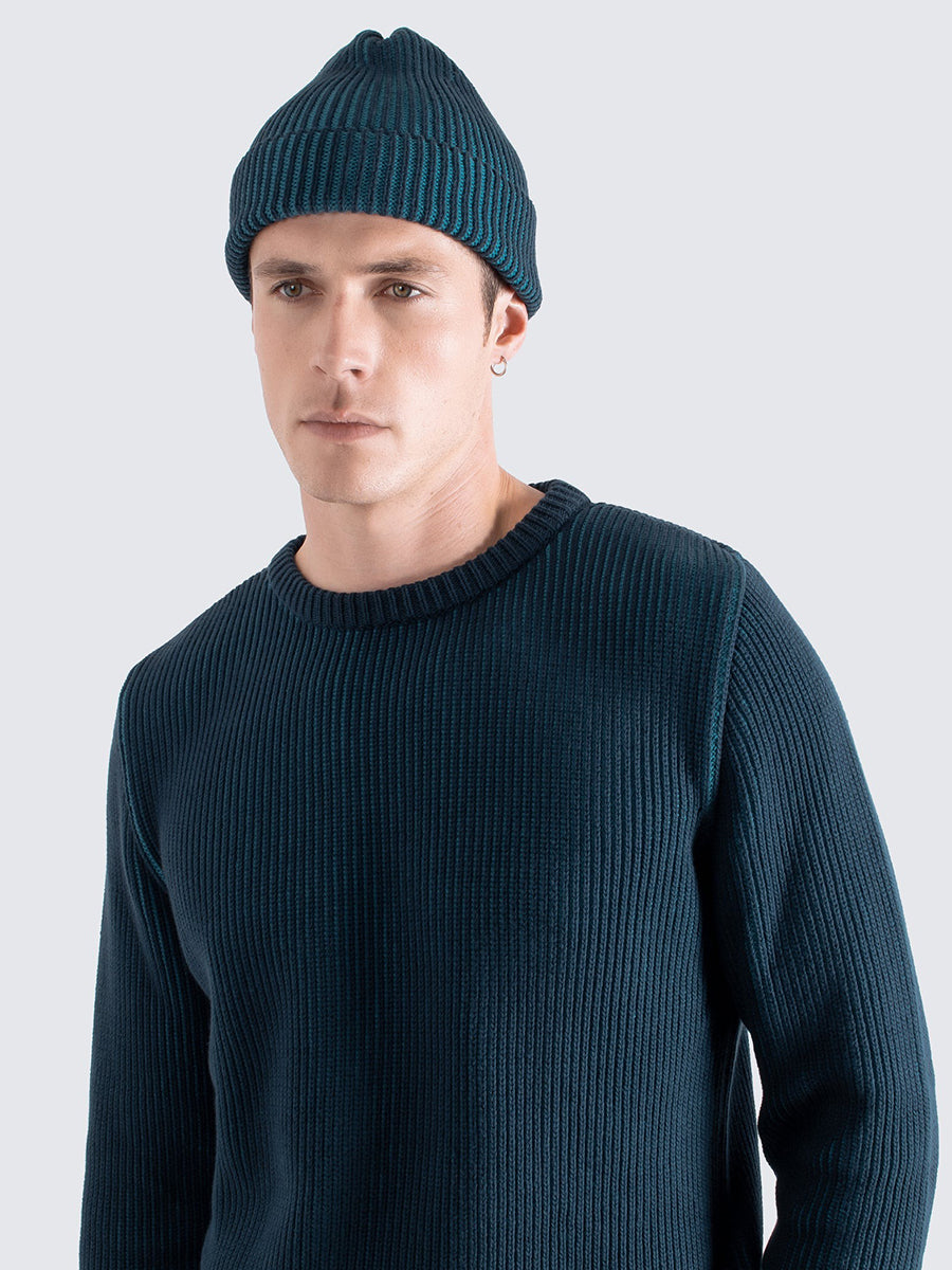 Ribbed Knit Beanie - Navy & Blue