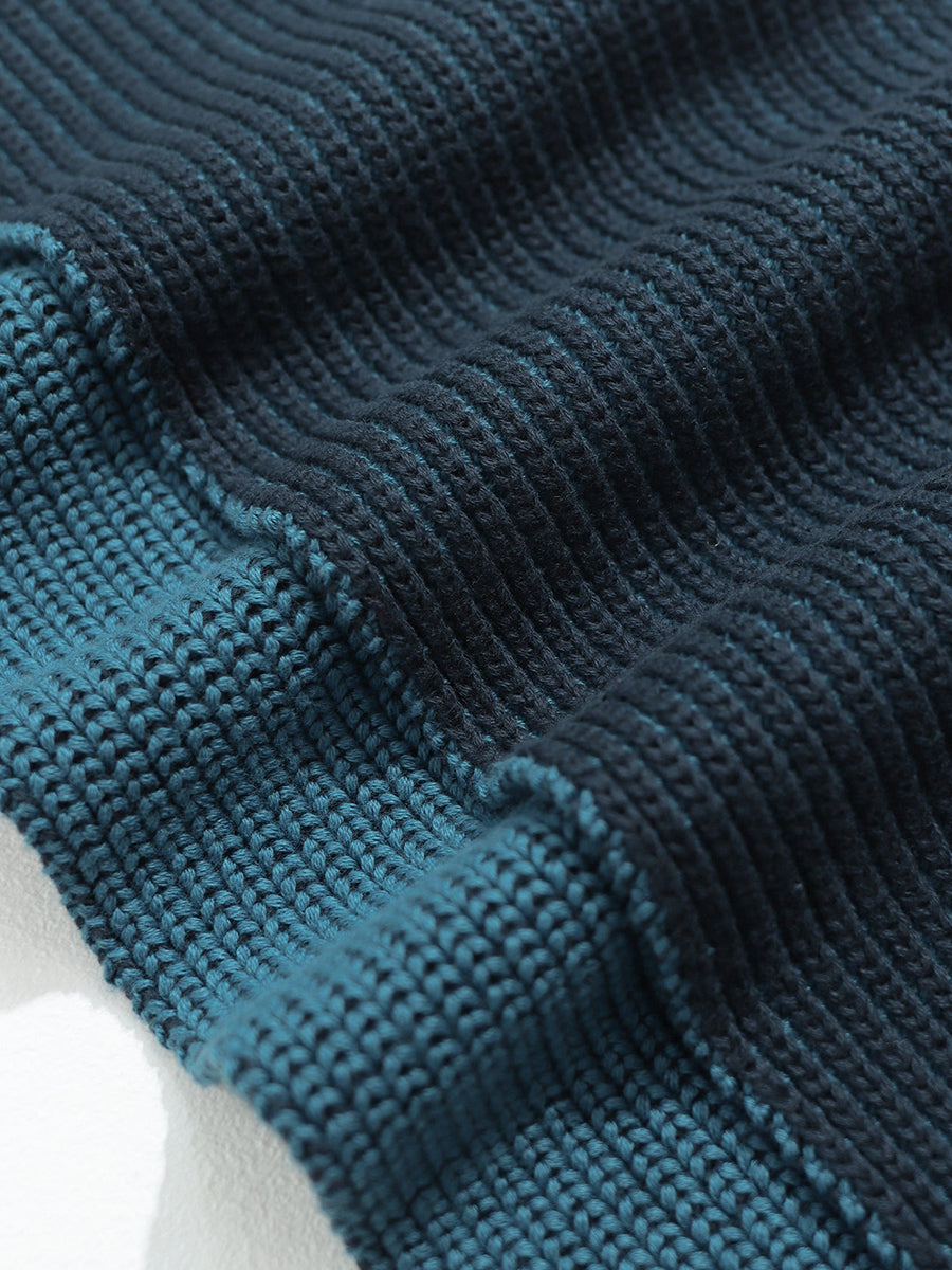 Ribbed Knit Scarf - Navy & Blue